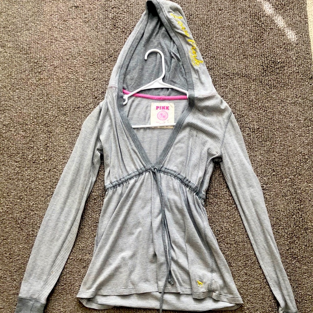 Love Pink Hooded long sleeve V neck top